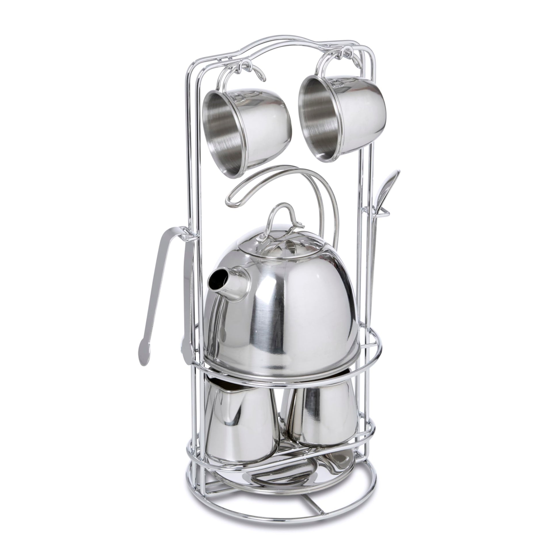 Melissa & Doug Stainless Steel Pretend Play Tea Set and Storage Rack for Kids (11 pcs)