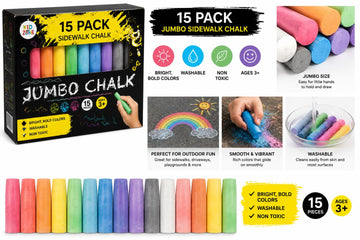 Jumbo Multicolor Outdoor Sidewalk Chalk - 15 Piece Washable Premium Set