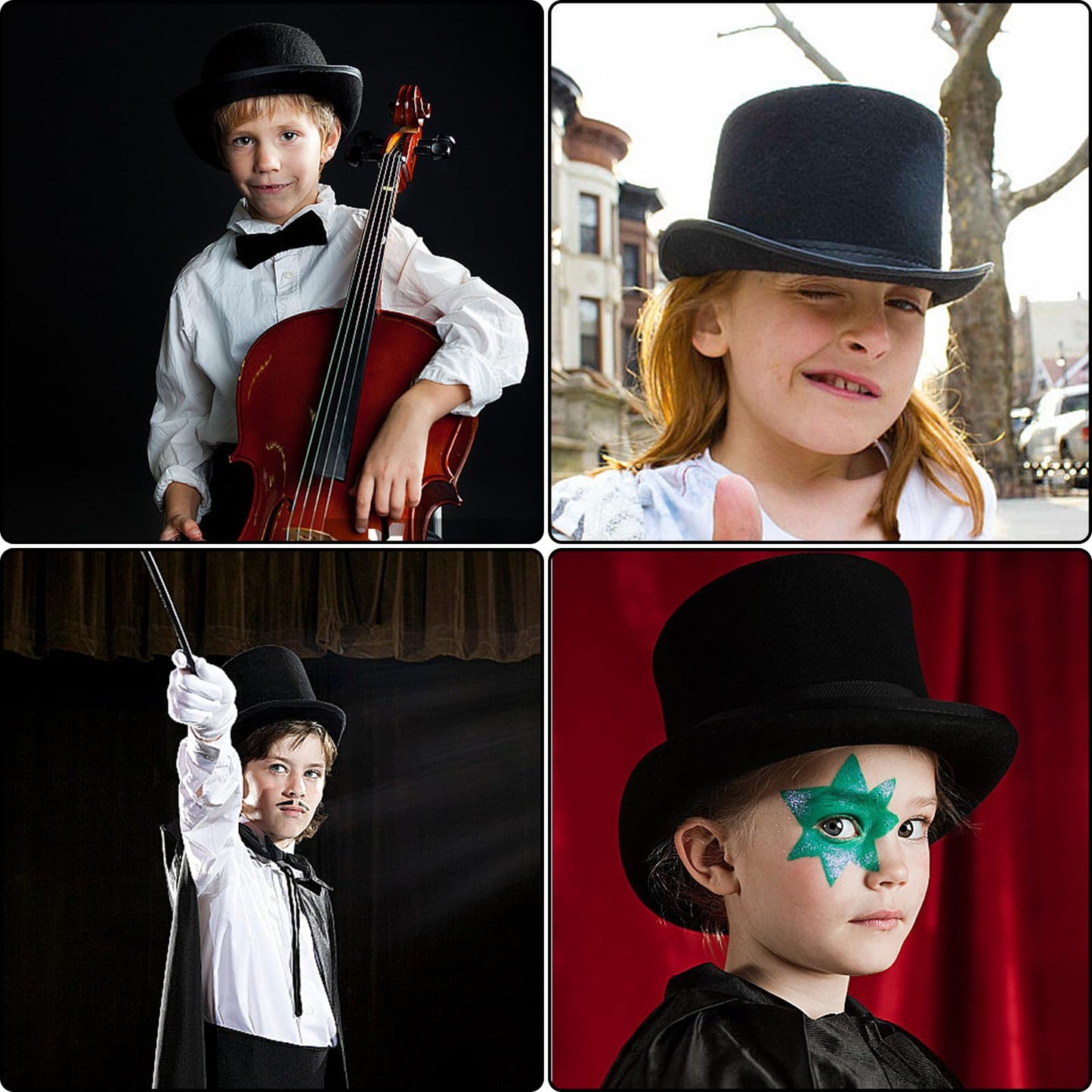 Eerrhhaq 3 Pack Black Felt Top Hats for Kids,Magician Hat Costume,Tall Victorian Tuxedo Costume Hat for Halloween Dress up Cosplay Party Accessories