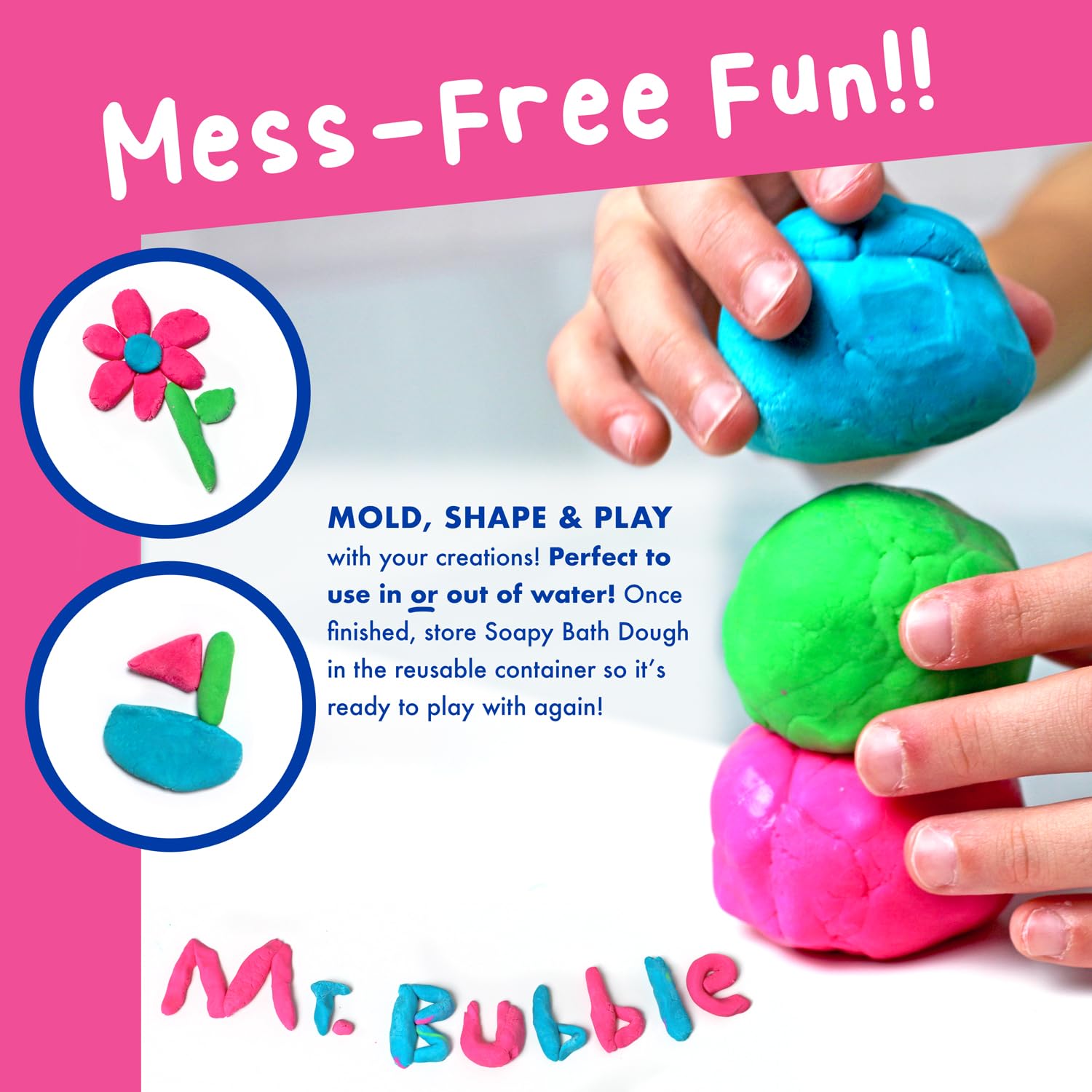 Mr. Bubble Soapy Bath Dough, Three Assorted Colors and Scents, Pack of 6