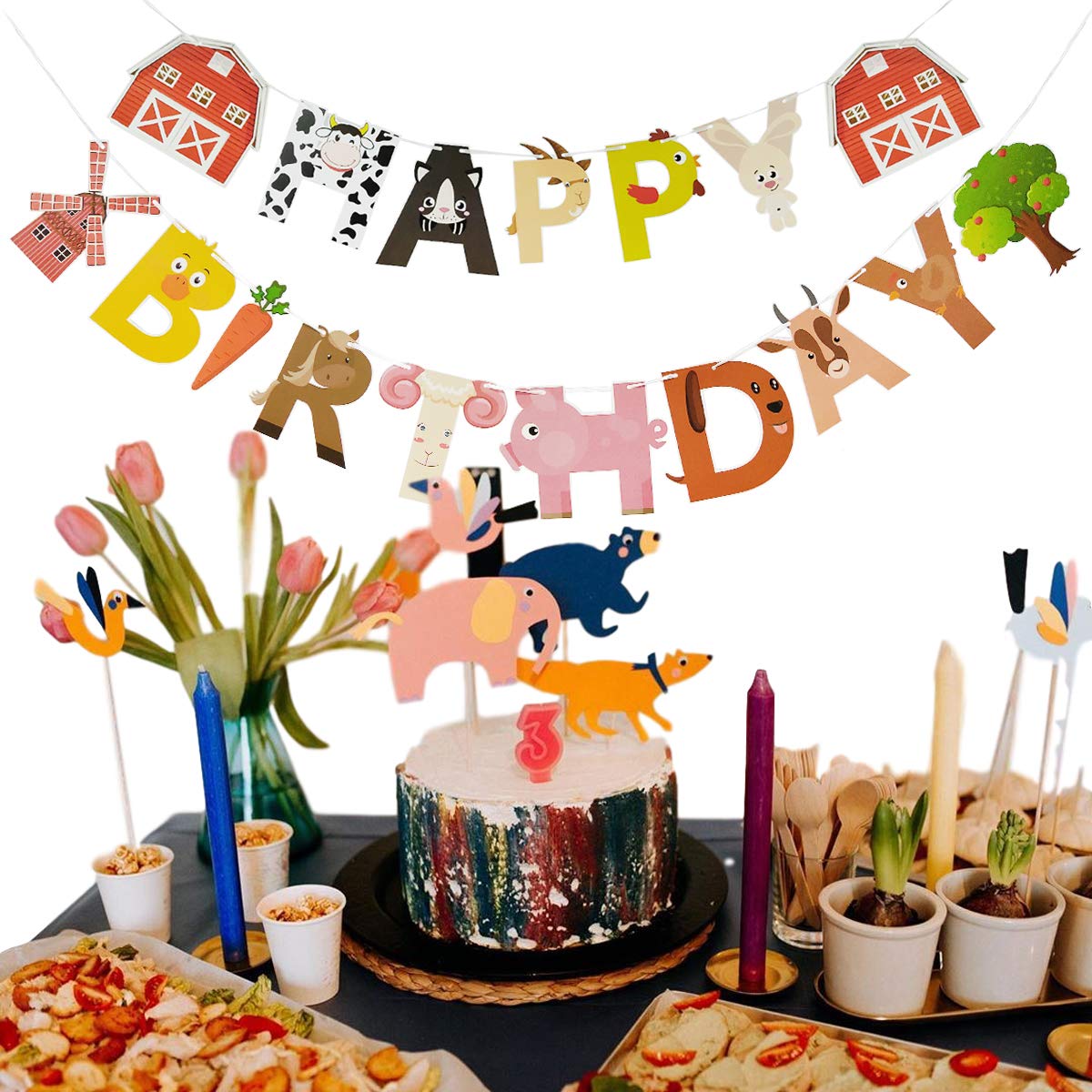 Farm Animals Birthday Banner,Farm Animals Themed Birthday Baby Shower Party Decoration