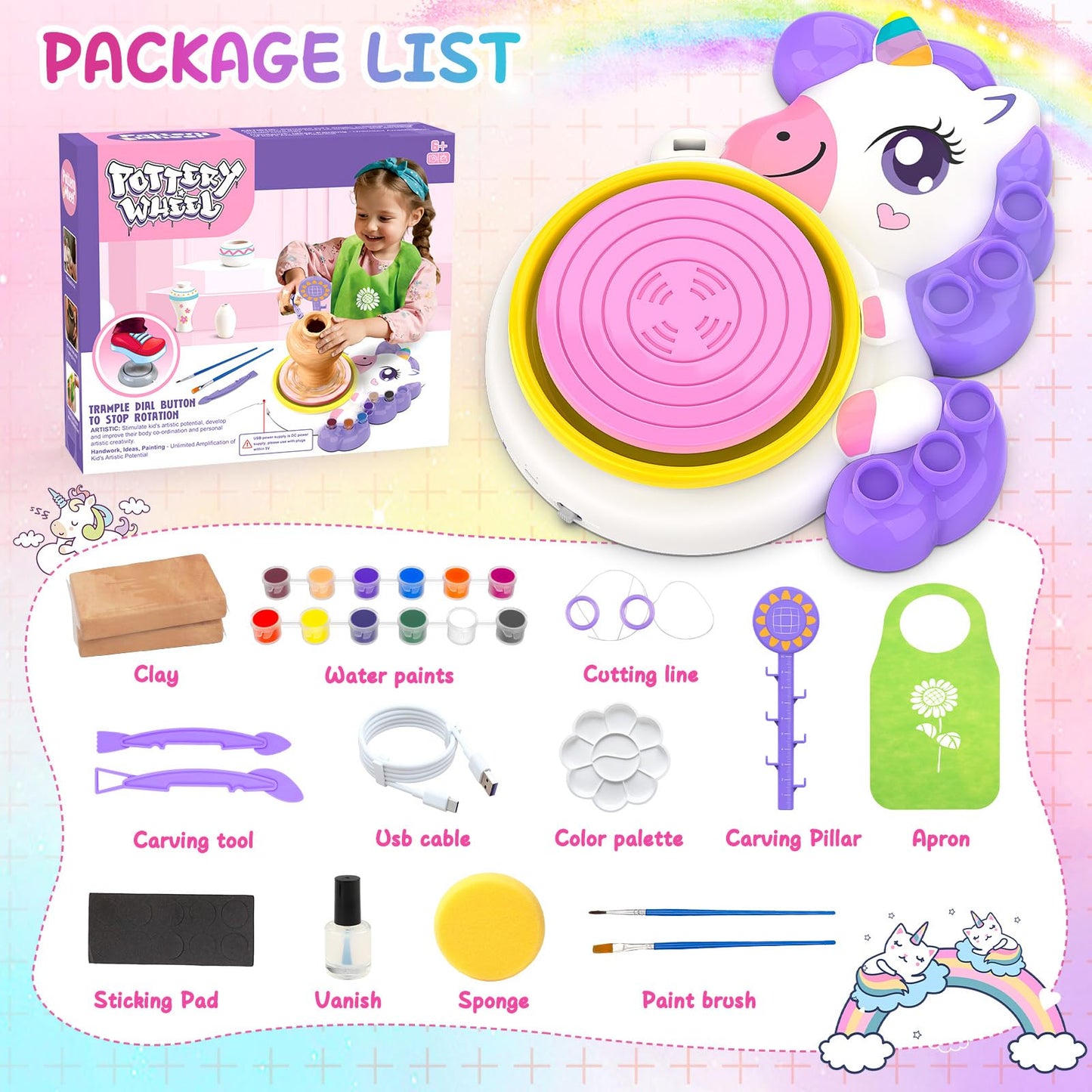 Pottery Wheel for Kids, Arts and Crafts for Kids Ages 8-12, Complete Pottery Painting Craft Kit with Clay, Art Supplies for Kids Toys Girls Birthday