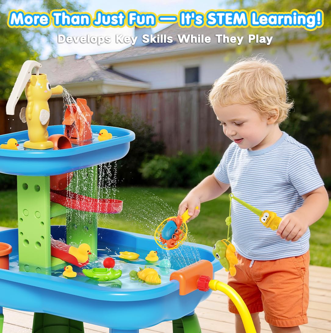 Water Table for Kids Ages 3-8,STEM 28PCS Rain Shower Sand & Water Play Set