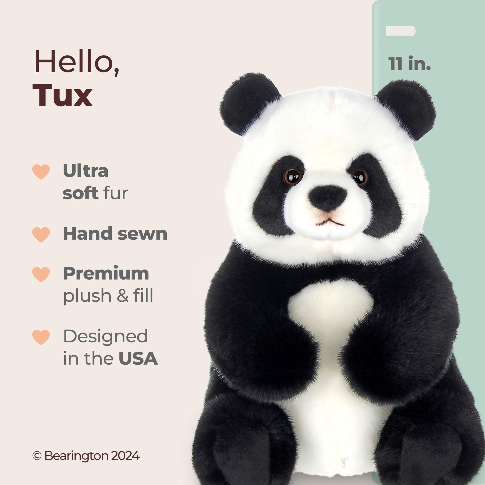 Bearington Tux Panda Stuffed Animal - 11" Soft Plush Panda Bear Toy with Floppy Body and Weighted Bean Bags - Cuddly Bear Plush and Adorable Stuffed