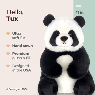 Bearington Tux Panda Stuffed Animal - 11" Soft Plush Panda Bear Toy with Floppy Body and Weighted Bean Bags - Cuddly Bear Plush and Adorable Stuffed
