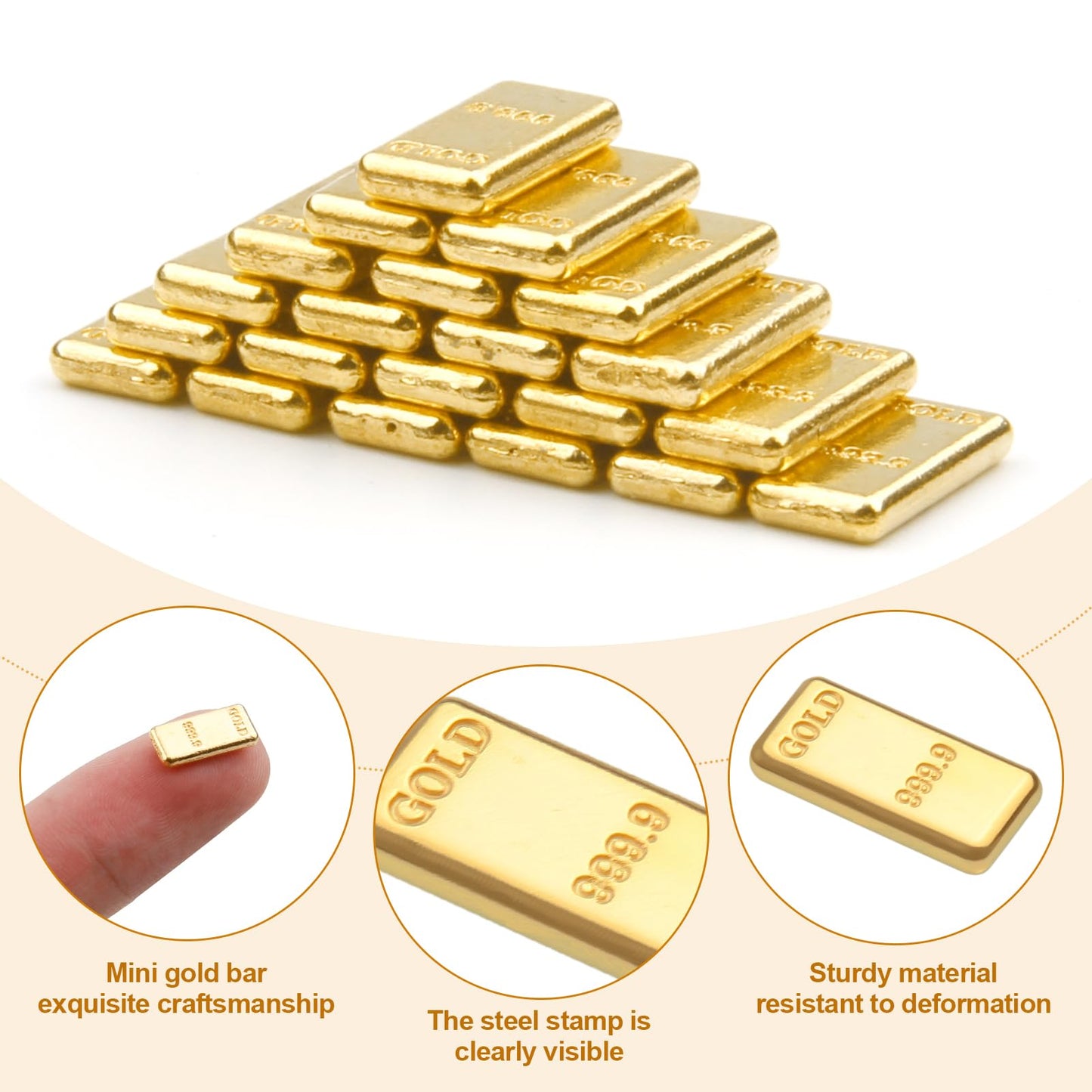 100PCS Tiny Fake Gold Bar for Crafts and Dollhouse Miniatures, Shiny Novelty Item for Fairy Garden, Micro Landscaping, Christmas, and Chinese New Year