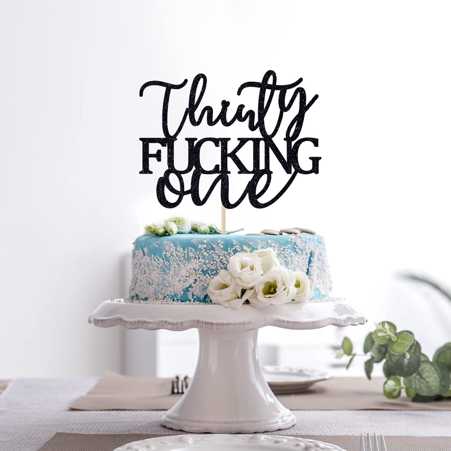 Thirty Fucking One Cake Topper - Happy 31st Birthday Cake Decor - Cheers to 31 Years Birthday Party Decorations Supplies, Black Glitter