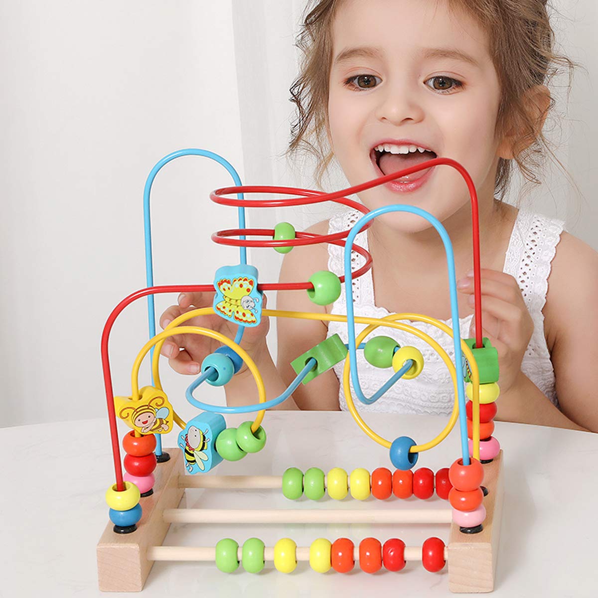 Joqutoys Bead Maze Toy for 1 2 3 Year Old Kids, Wooden Colorful Roller Coaster Circle Toys, Early Educational Toys for Toddlers, First Birthday Gifts