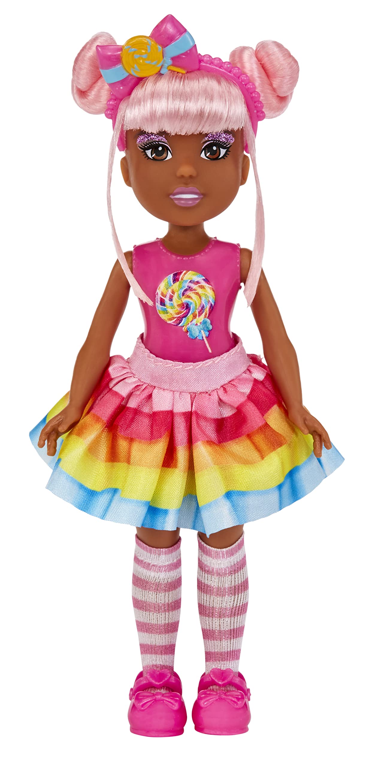 MGA Entertainment Dream Bella Little Candy Princess Jaylen, Lollipop Scented 5.5" Doll with Scratch 'N Sniff Tag, Long Pink Hair, Headband, Rainbow