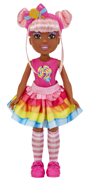 MGA Entertainment Dream Bella Little Candy Princess Jaylen, Lollipop Scented 5.5" Doll with Scratch 'N Sniff Tag, Long Pink Hair, Headband, Rainbow