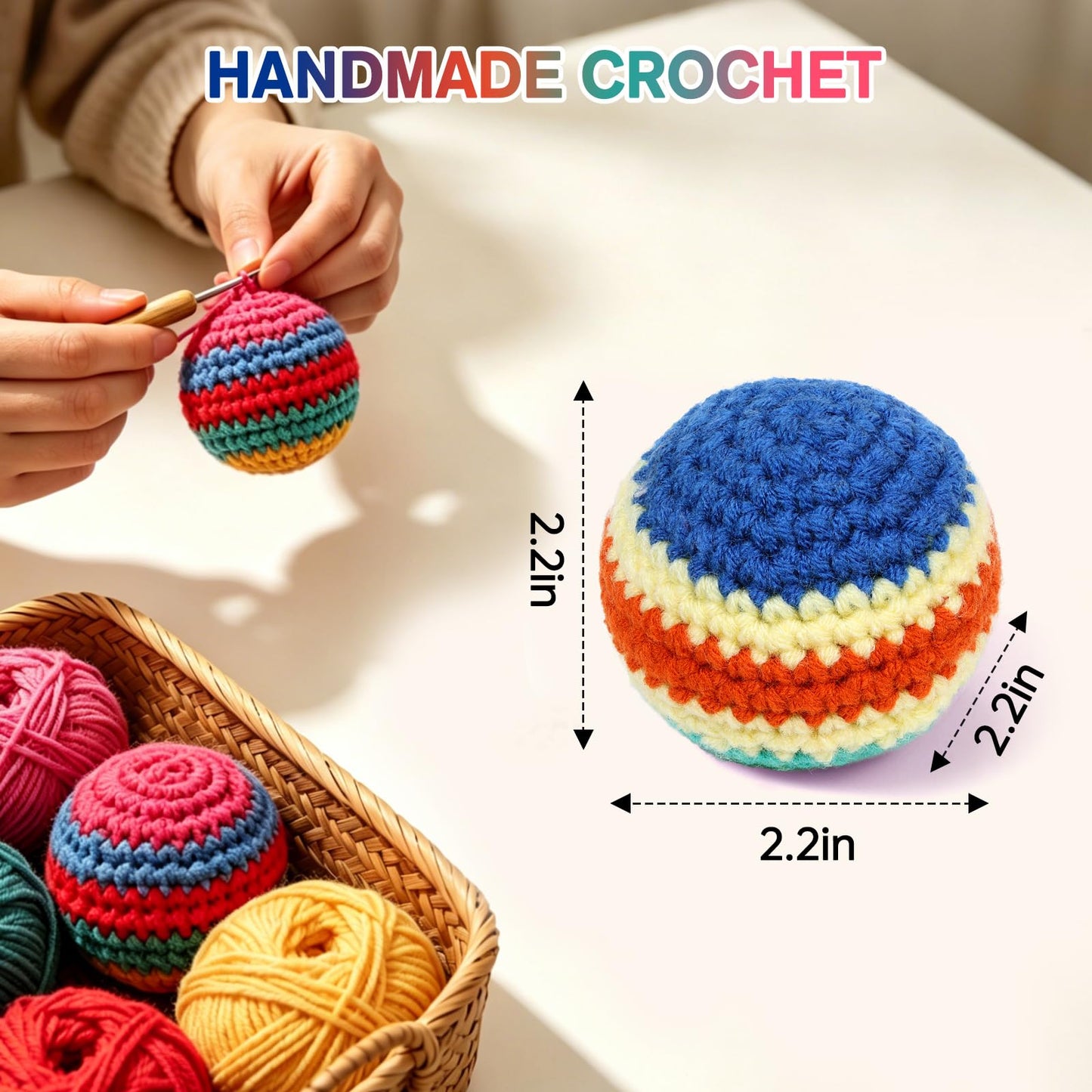 ADTWOMERIE Hand Knit Sack Ball Pack of 3 Plastic Pellet Filled Footbag Toy