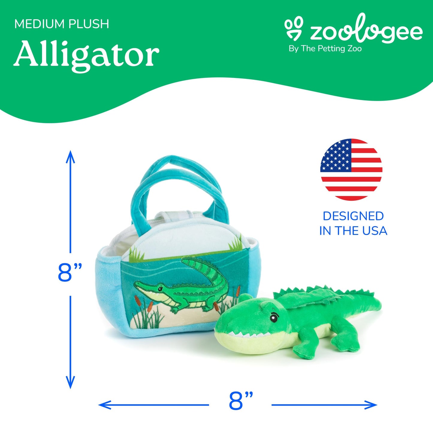 The Petting Zoo Alligator Stuffed Animal Plushie and Purse Set, Gifts for Kids, Wildlife Animal Toy, Green Alligator Plush Toy and Purse Pet Carrier