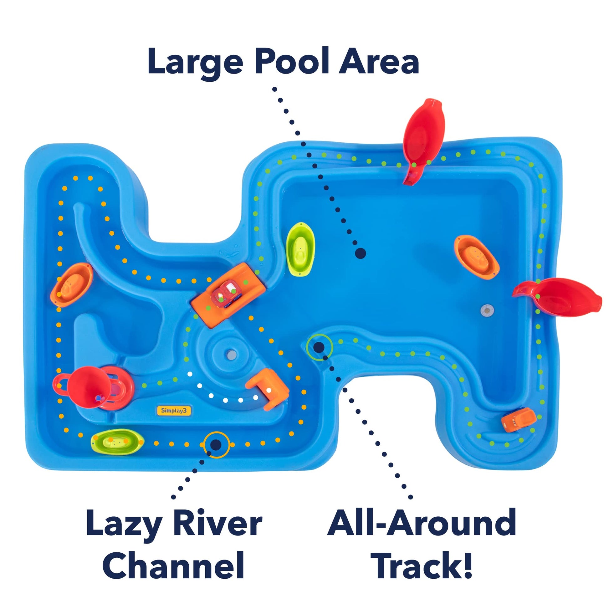 Simplay3 Big River and Roads Water Play Table, Outdoor Activity Table with Track Toys for Toddlers and Kids, 9 Accessories Included, Made in USA