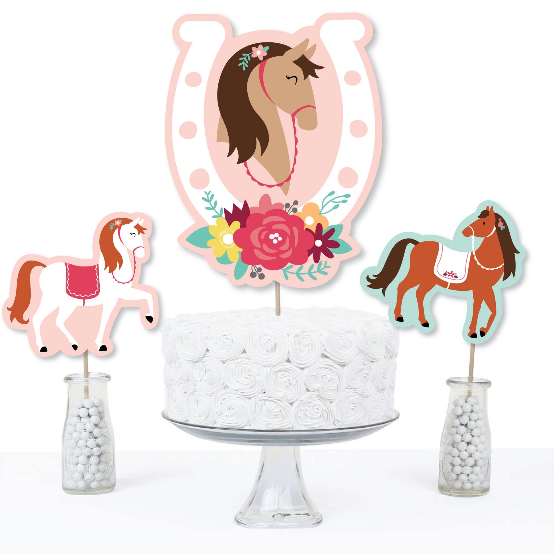 Big Dot of Happiness Run Wild Horses - Pony Birthday Party Centerpiece Sticks - Table Toppers - Set of 15