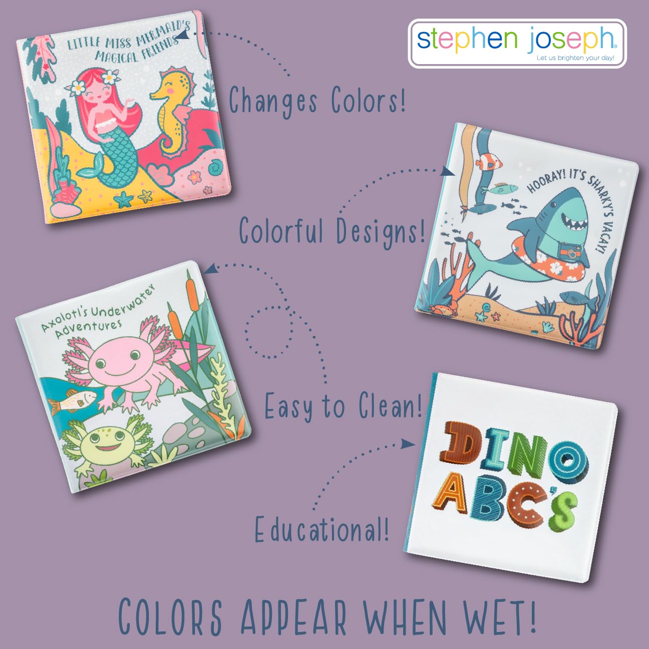 Stephen Joseph, Floating Color Changing Bathtime Book, Toddler Bath Toys, Axolotl