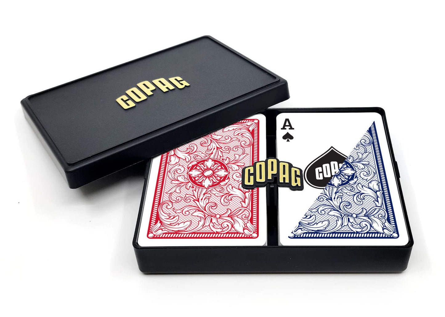 Copag Legacy Design 100% Plastic Playing Cards, Bridge Size (Narrow) Regular Index Red/Blue