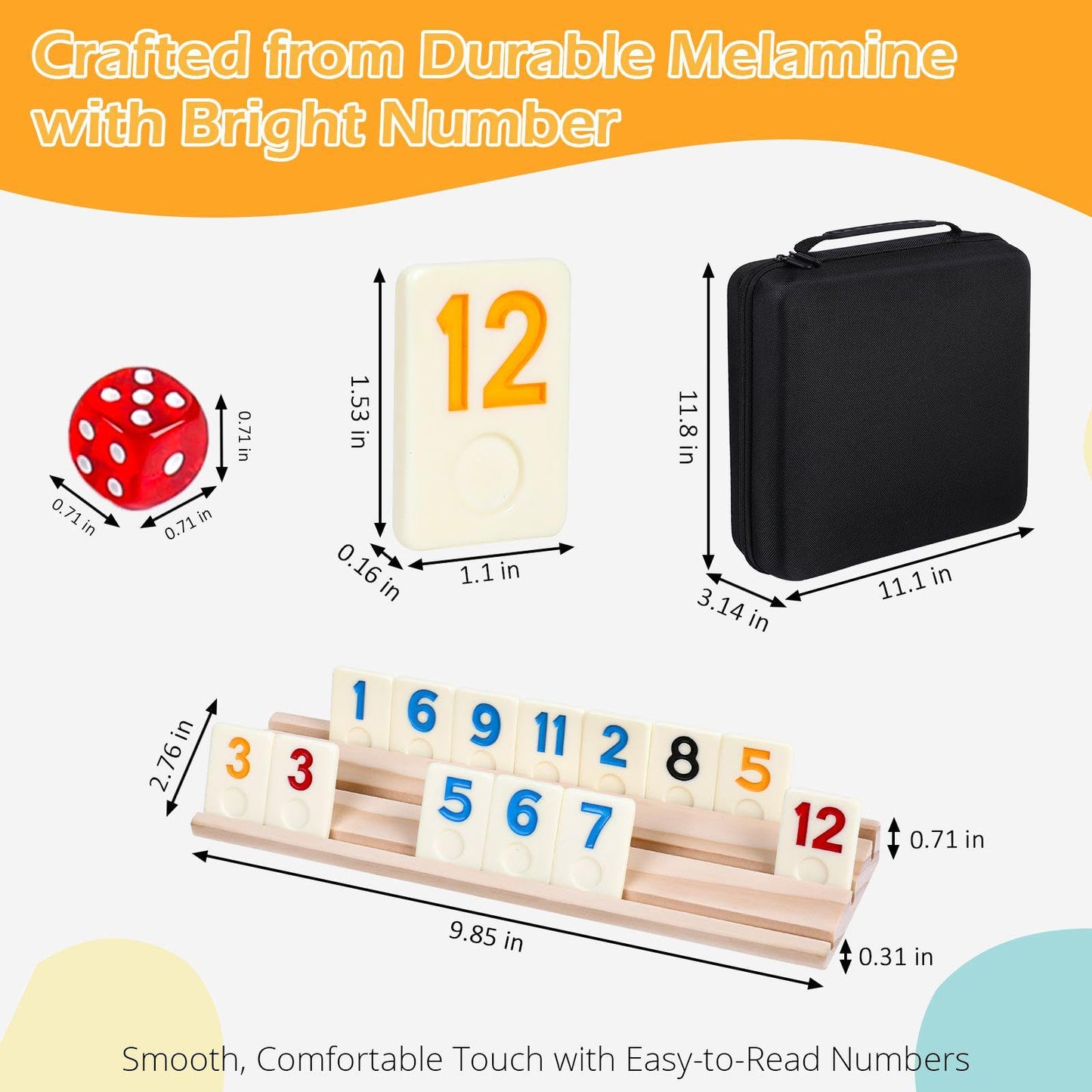Rummy Cube Set, 2026 New 8 Player Edition with 8 Wooden Racks/Trays, 214 Large Numbers Rummy Melamine Tiles with Zippered Case, Rummy Travel Game Set