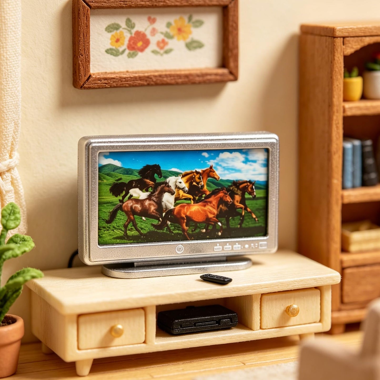 1:12 Scale Miniature TV Set, Tiny Television Dollhouse Furniture Accessories, Realistic Doll House Decor for Mini Living Room, for Dollhouse