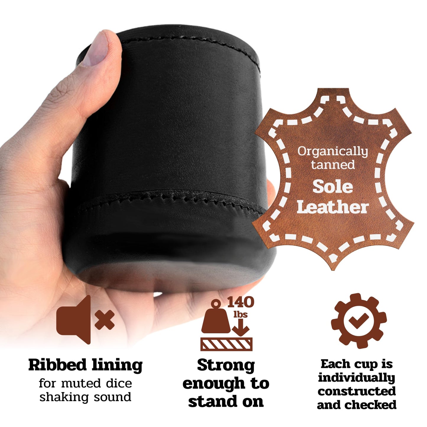 Alex Cramer Golden Gate Dice Cup Set - 5 White Dice, Drawstring Pouch & Book of Dice Games (Liars Dice Game) Included - Leather Dice Cup - Noiseless