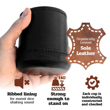 Alex Cramer Golden Gate Dice Cup Set - 5 White Dice, Drawstring Pouch & Book of Dice Games (Liars Dice Game) Included - Leather Dice Cup - Noiseless
