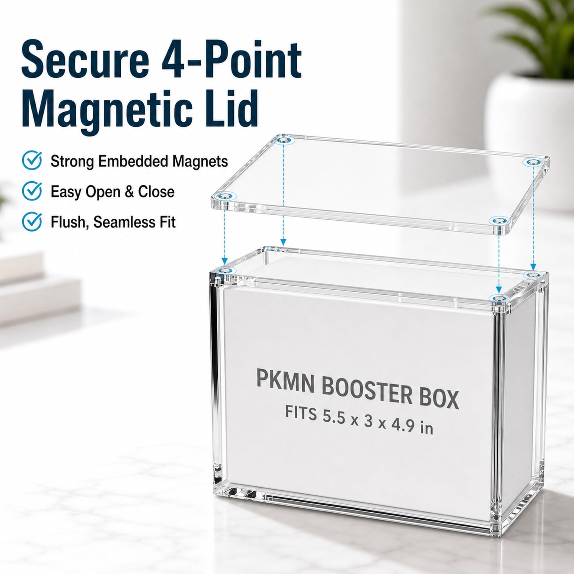 Booster Box Acrylic Case, Rounded Edge 8mm + 5mm Thick Clear Booster Box Protector for PKMN TCG | Magnetic Lid, UV Blocking & Dust Proof Display Case