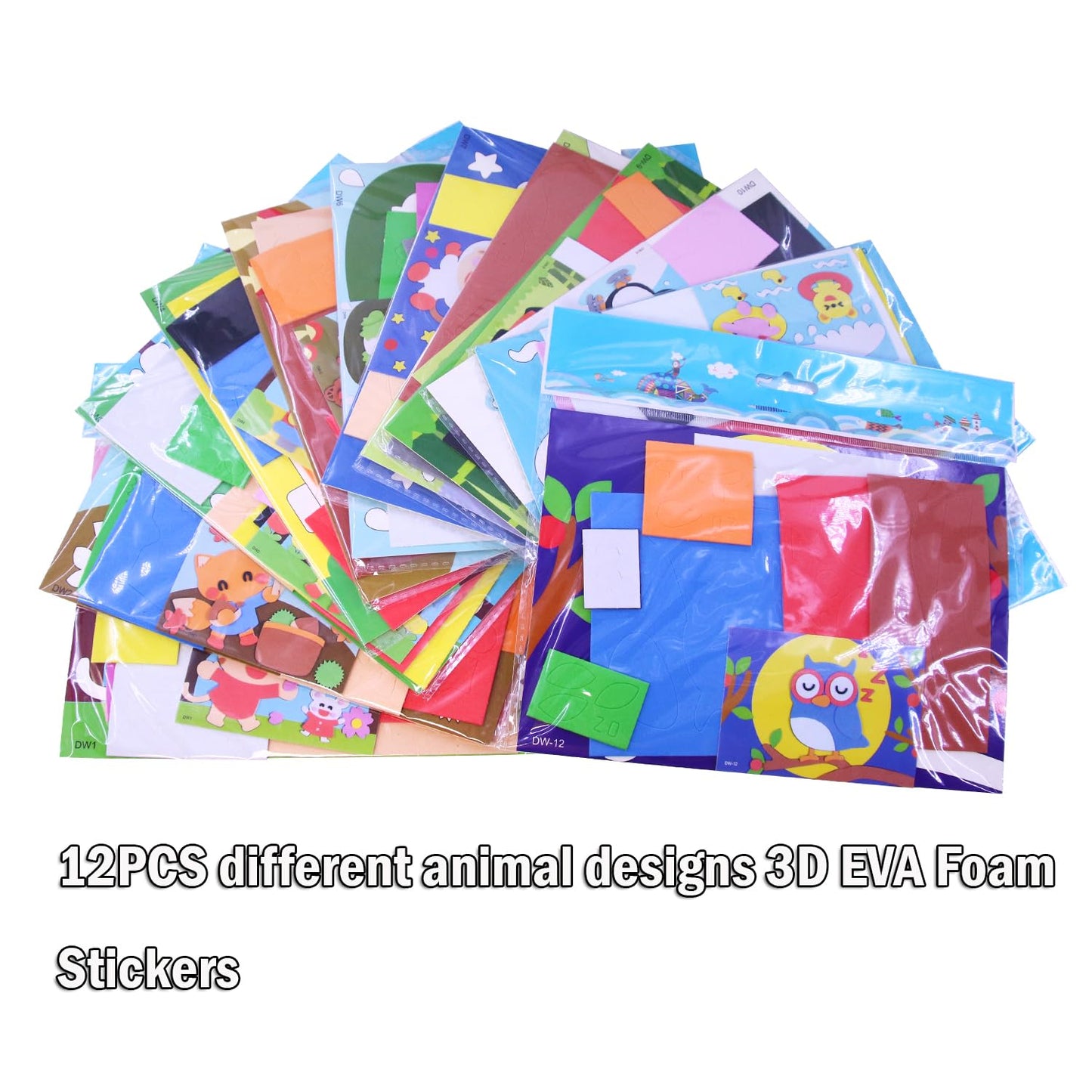 Lovyan 3D EVA Foam Stickers for Toddlers 12PCS Sticky Foam DIY Craft Preschool Art Class Drawing Sticker Puzzle Art Kit for Kids Boys Girls (Cartoon