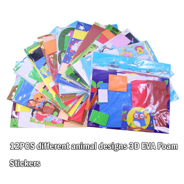 Lovyan 3D EVA Foam Stickers for Toddlers 12PCS Sticky Foam DIY Craft Preschool Art Class Drawing Sticker Puzzle Art Kit for Kids Boys Girls (Cartoon