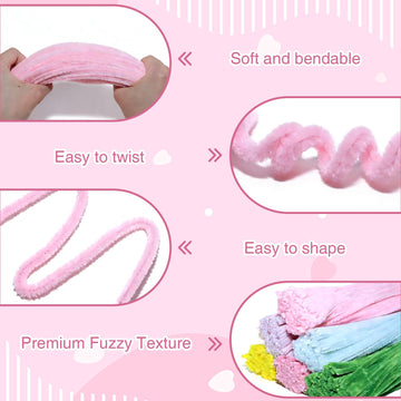 YLDAFUQE 600 Pcs Pipe Cleaners Craft, 6 Colors Pipe Cleaners Bulk Flower Kit, Chenille Stems for DIY Flower Making Kit with Floral Wires, Gardening