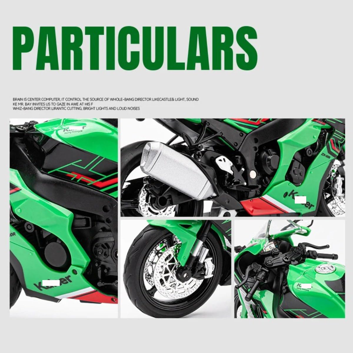 HTLNUZD 1/12 Ninja ZX10R Alloy Die Cast Motorcycle for Kawasaki Ninja ZX10R Vehicle Sound and Light Off Road Autocycle Collectible Model (Green ZX10R)
