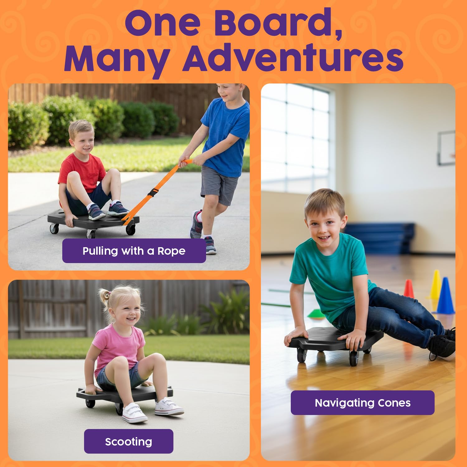 Hurtle Scooter Board for Kids with Safety Handles - Heavy Duty Gym Floor Scooter with 360° Wheels for PE, Indoor Active & Sensory Play - Supports 200