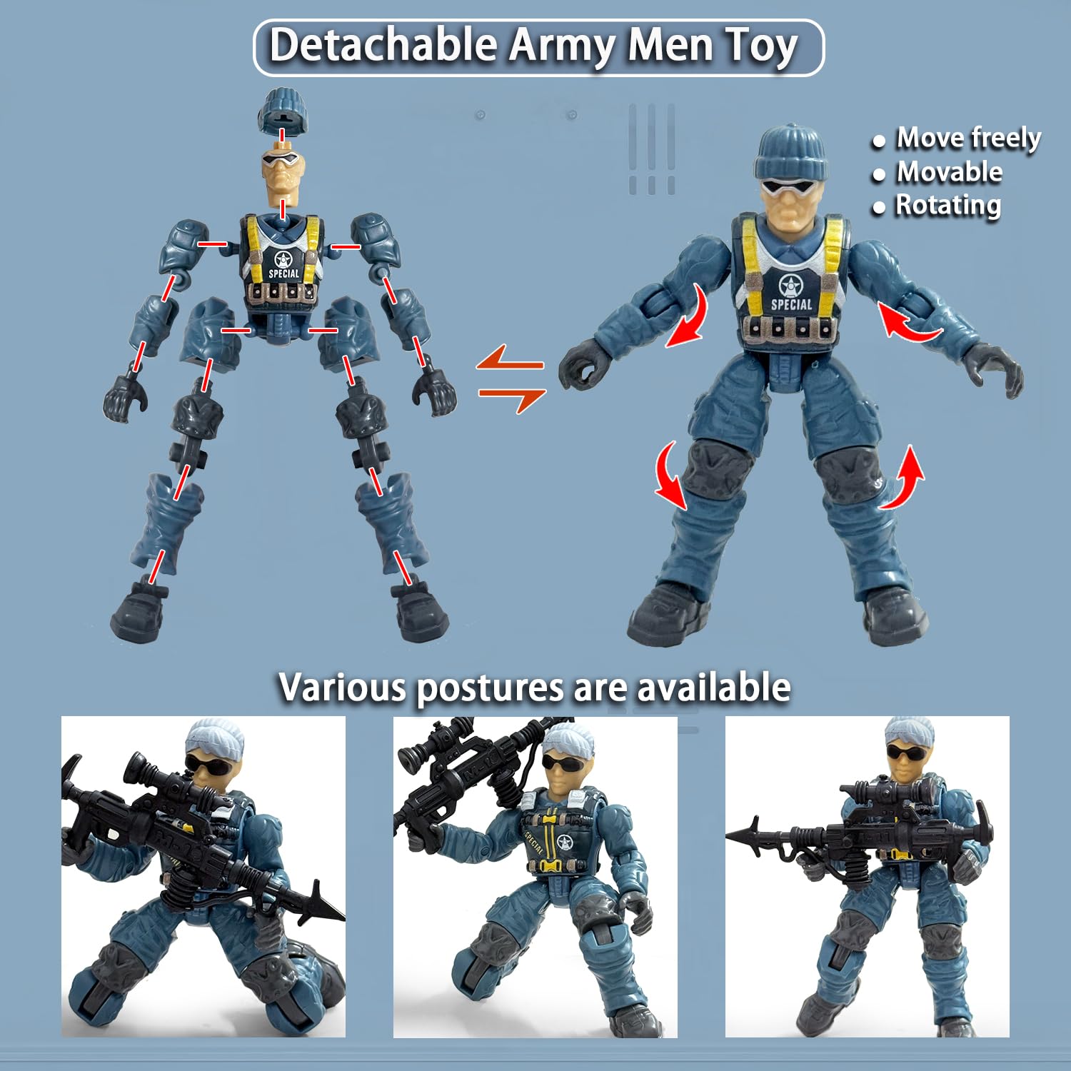 Army Men Action Figures, Toy Soldiers for Boys 6-8, Boys Toy Plastic Army Men Toys with 2 Dogs and 6 Weapons Toys for Boy Military Collectors