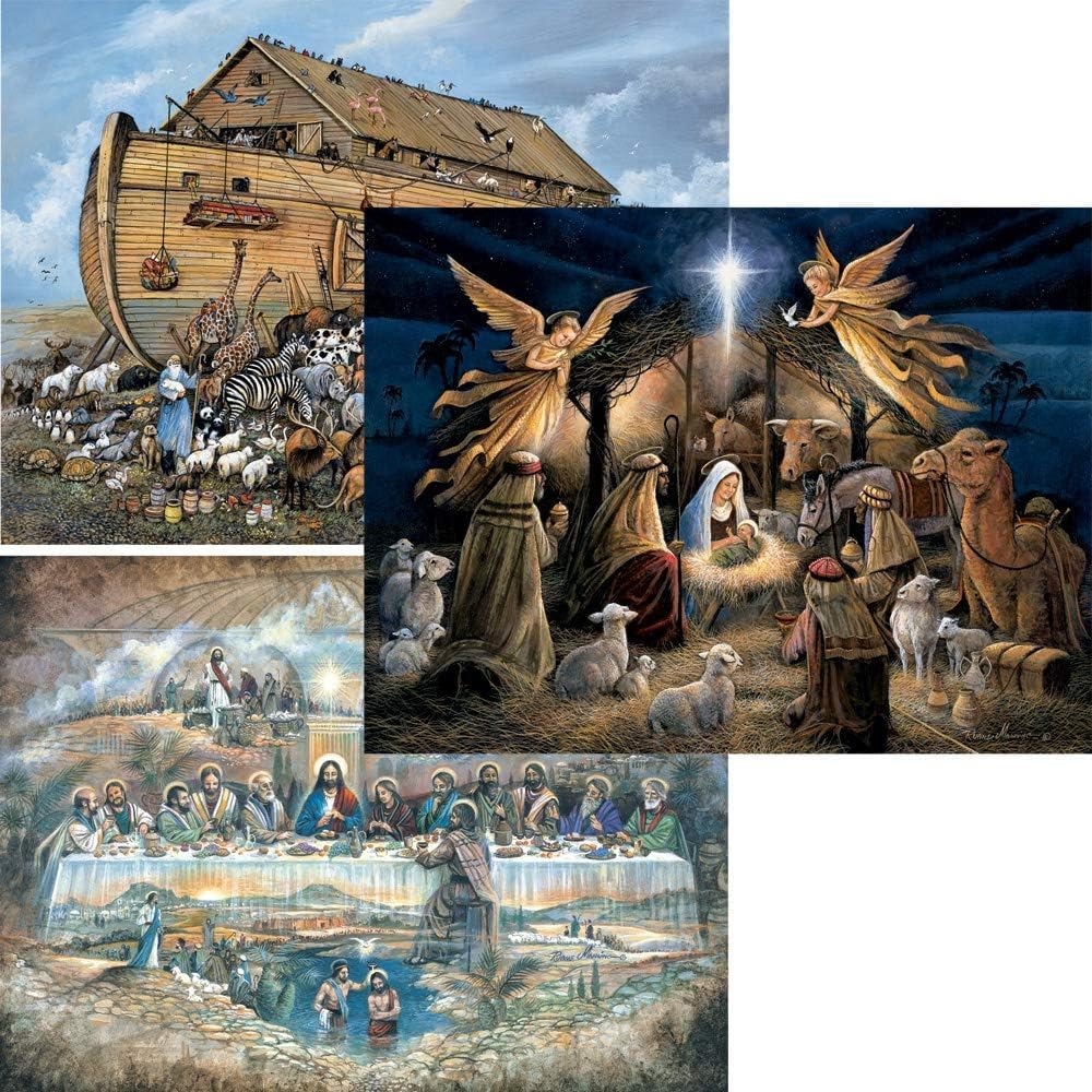 Bits and Pieces - Value Set of Three - 300 Piece Jigsaw Puzzles for Adults - Large Piece 300 pc Christian Jigsaws by Artist Ruane Manning - 18” x 24”
