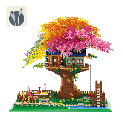 Kadablk Rainbow Flowers Building Block with Light,Sakura Cherry Blossom Bonsai Tree House Construction Set,4451 PCS Mirco Blocks Architecture