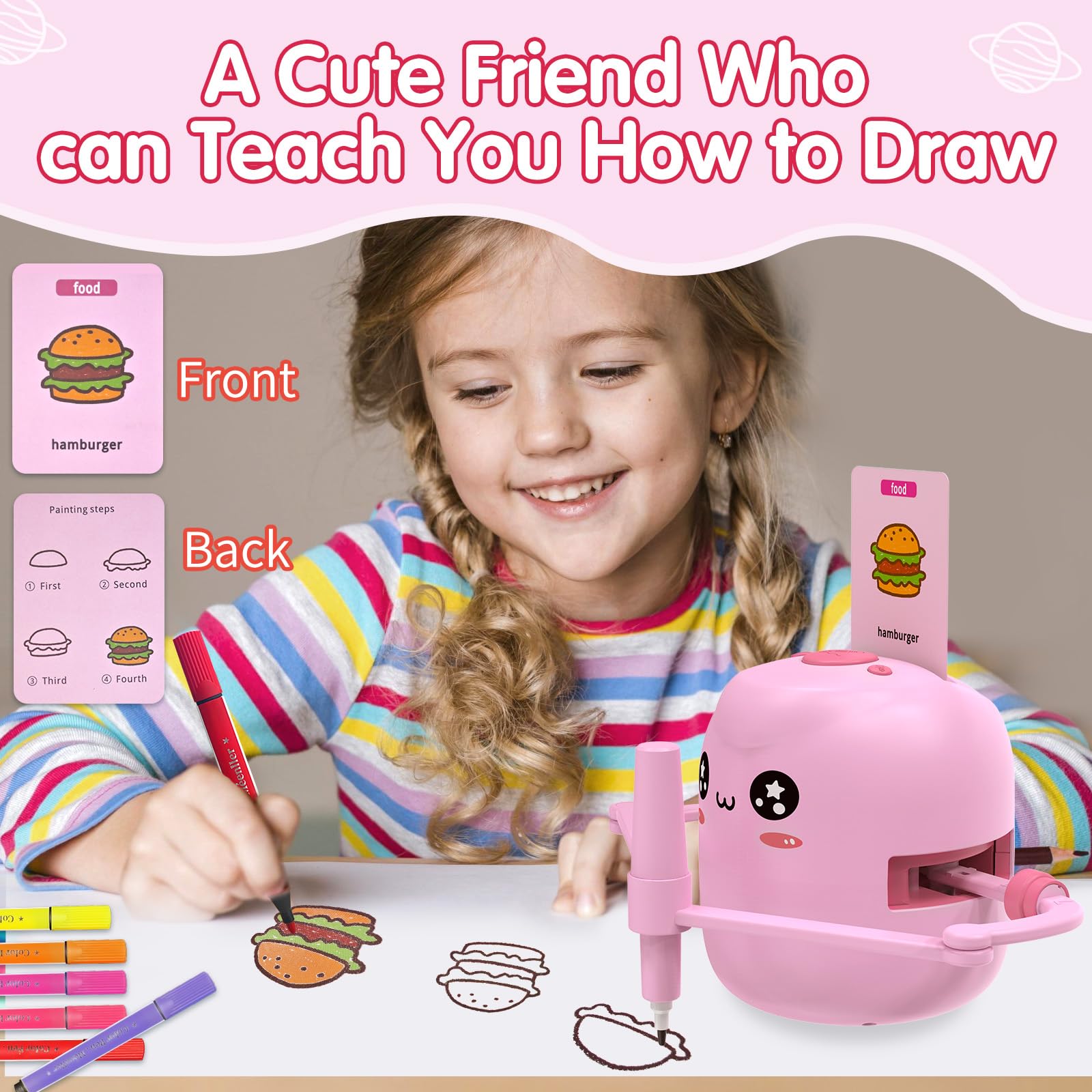 Drawing Robot for Kids, Voice Interactive Educational Drawing Robot, Montessori Painting Learning Toys with 150 Cards, Christmas Birthday Party Gift