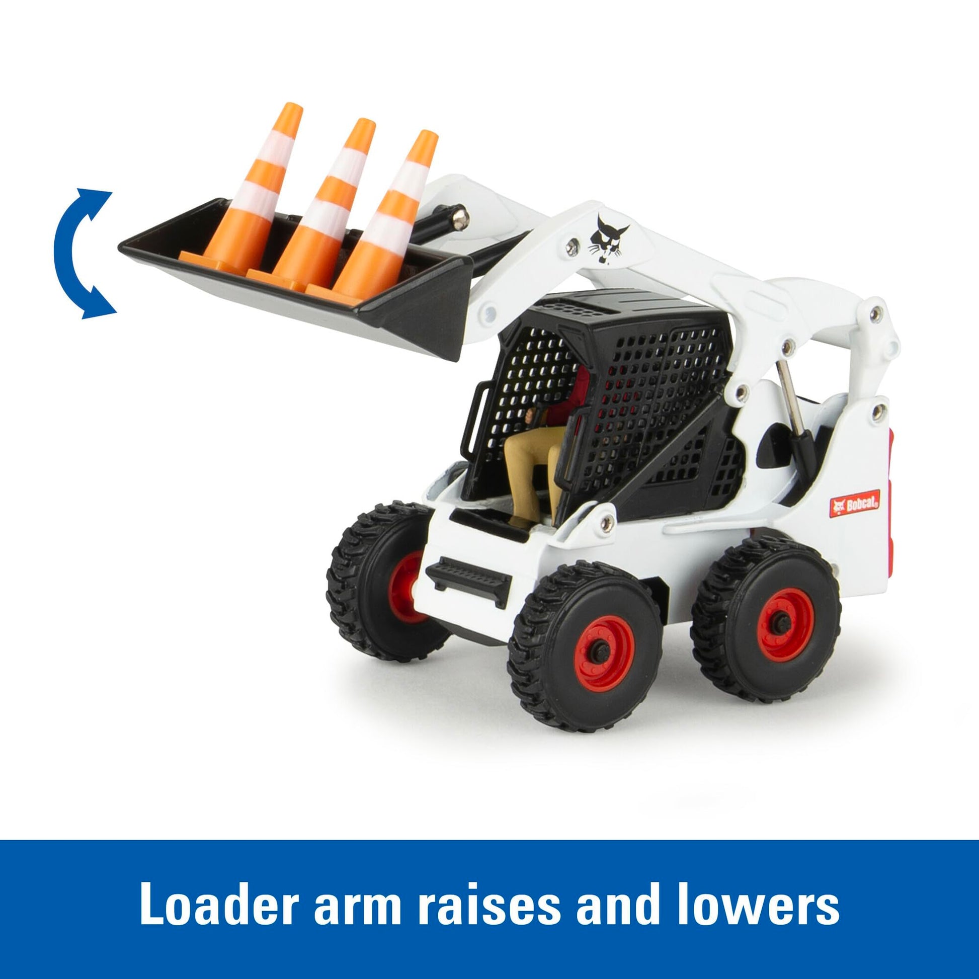 TOMY Bobcat Construction Toys - 1:32 Scale - Includes Pick Up Truck, Skid Steer, Trailer, Worker, and Cones - Collectible Die-Cast Skid Steer - Indoor