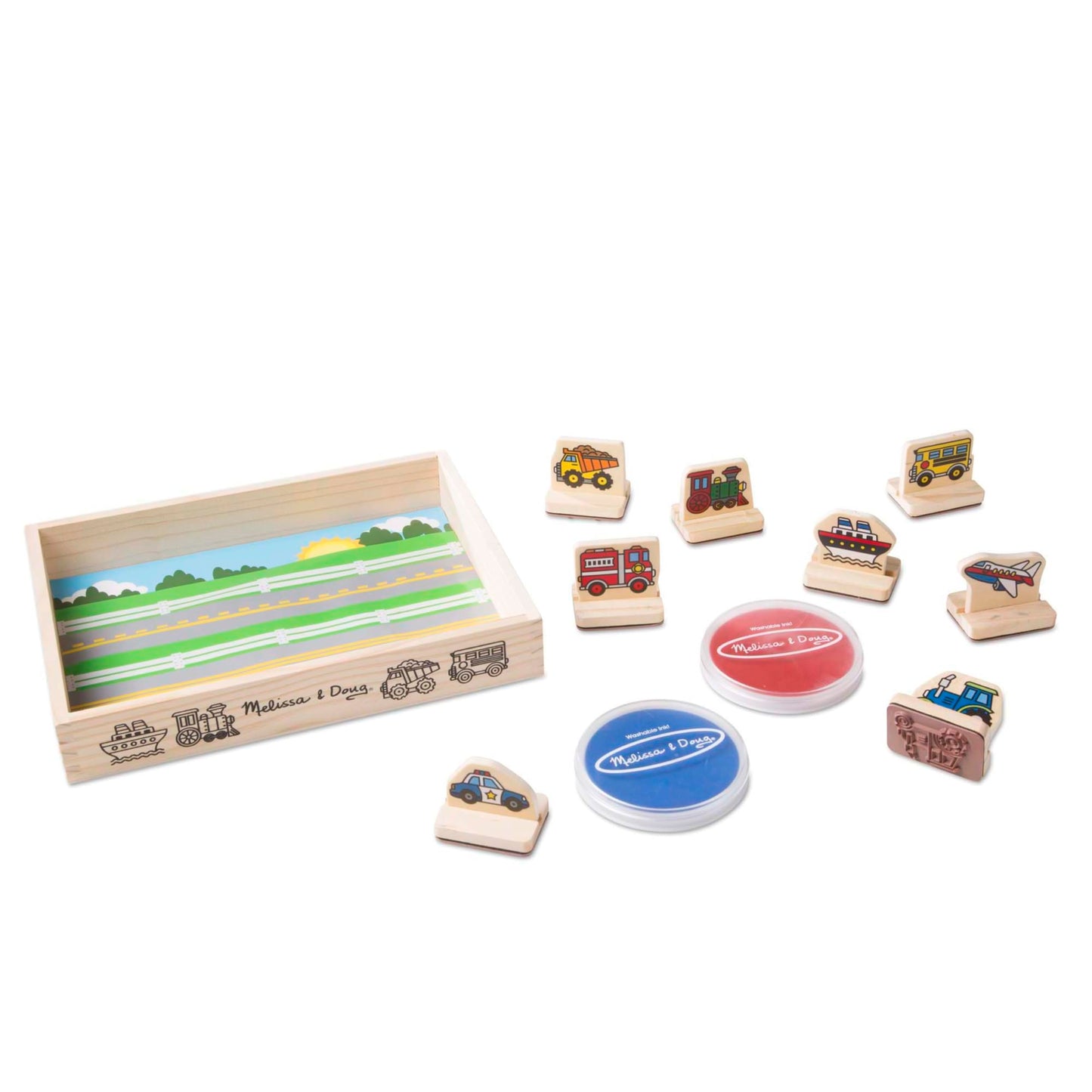 Melissa & Doug My First Wooden Stamp Set - Vehicles Kids Art Projects, Stamps with Washable Ink, Vehicle Toys for Kids Ages 4+