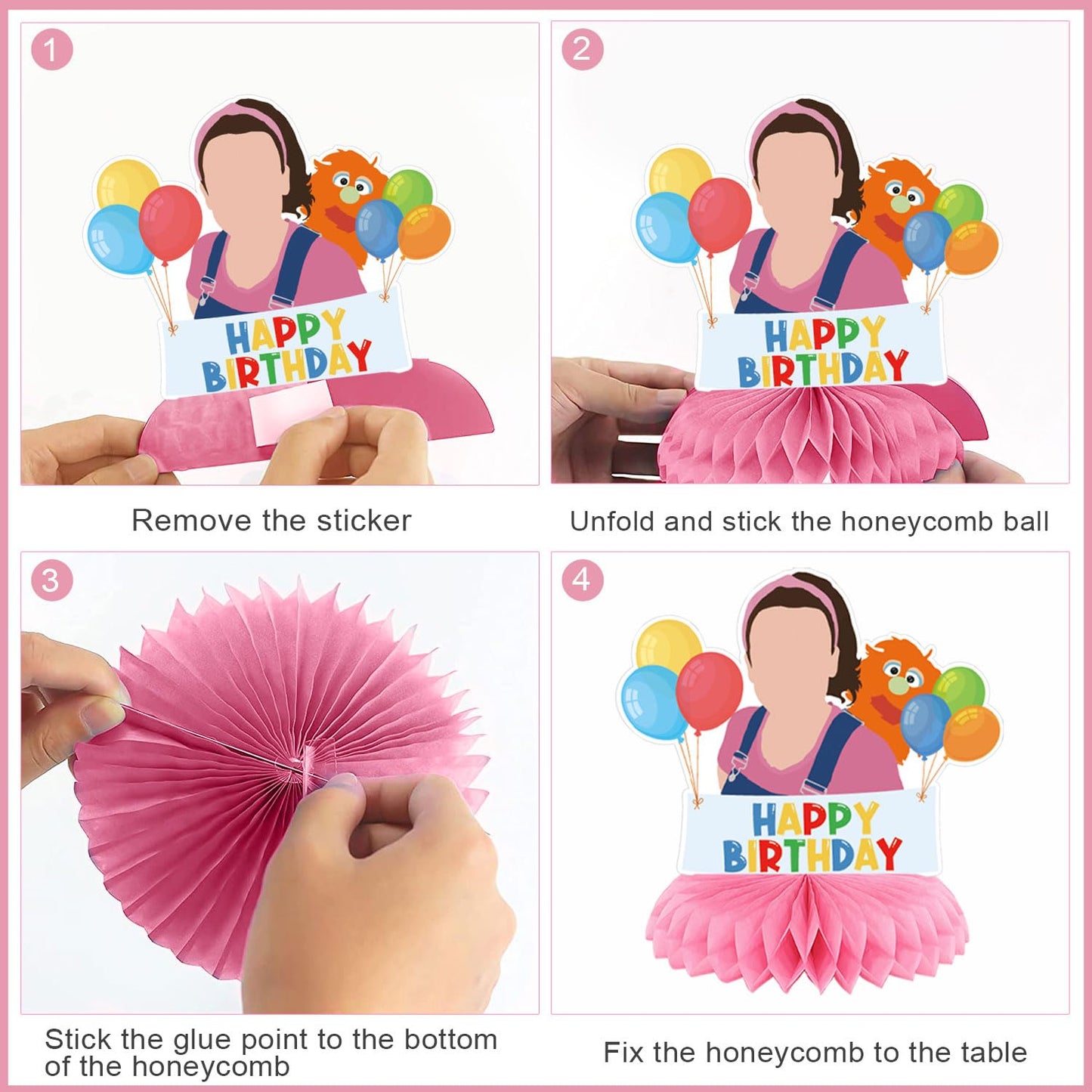Rachel Girls Party Decorations Honeycomb Centerpiece, 7 Pieces English Teacher Theme 3D Double Side Cake Toppers Table Centerpieces, Photo Backdrop