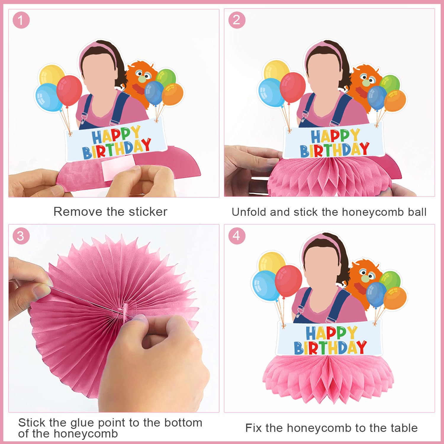 Rachel Girls Party Decorations Honeycomb Centerpiece, 7 Pieces English Teacher Theme 3D Double Side Cake Toppers Table Centerpieces, Photo Backdrop