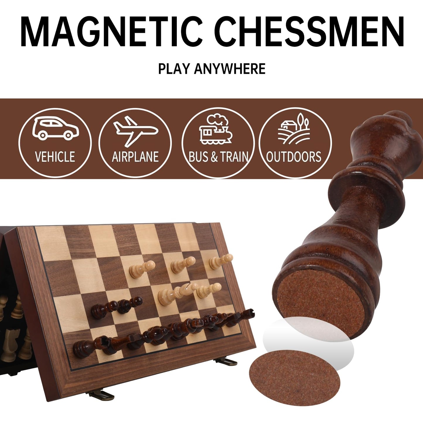 Rinten Magnetic 15" Wooden Chess Set, Portable Travel Folding Chess Board Sets Strategy Game for Adults Chess Lovers, Beginners