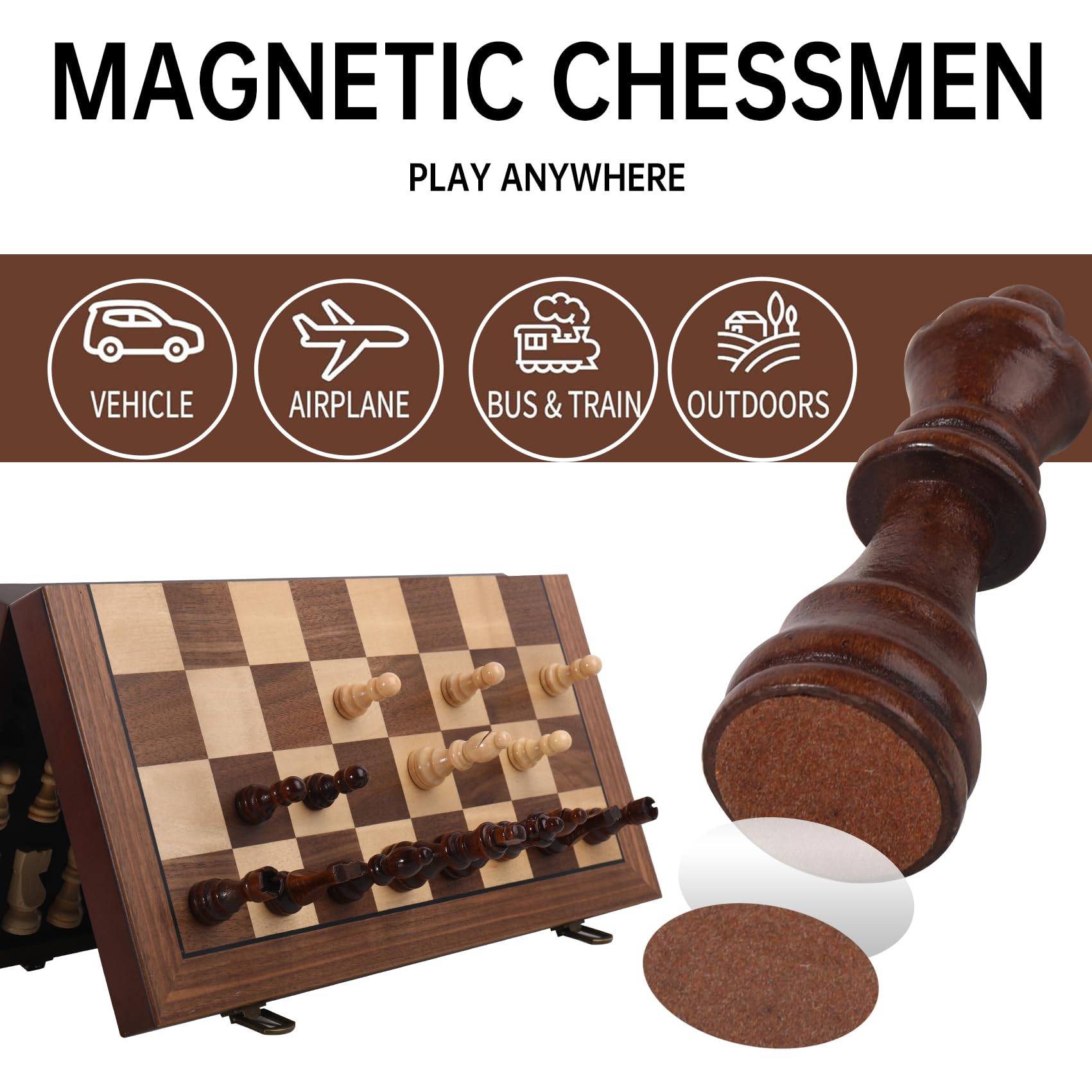 Rinten Magnetic 15" Wooden Chess Set, Portable Travel Folding Chess Board Sets Strategy Game for Adults Chess Lovers, Beginners
