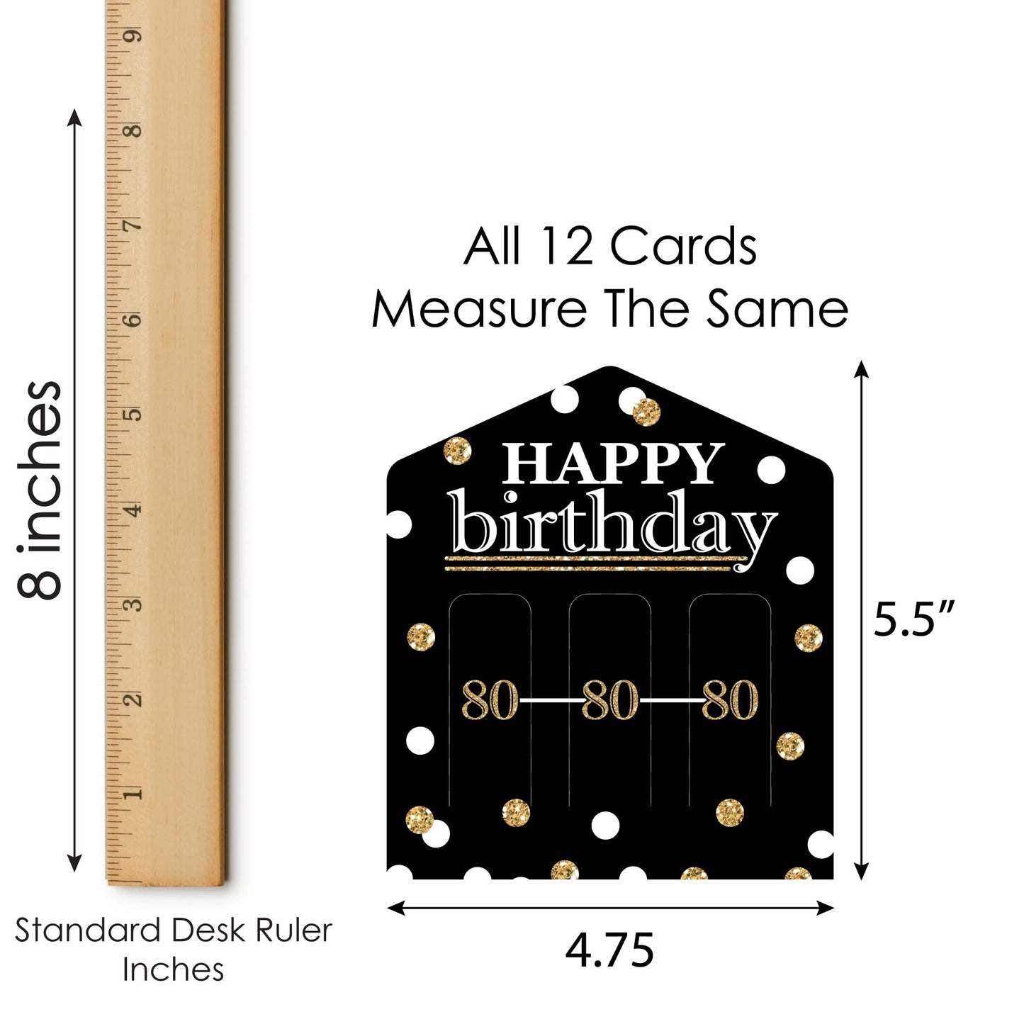 Big Dot of Happiness Adult 80th Birthday - Gold - Birthday Party Game Pickle Cards - Pull Tabs 3-in-a-Row - Set of 12