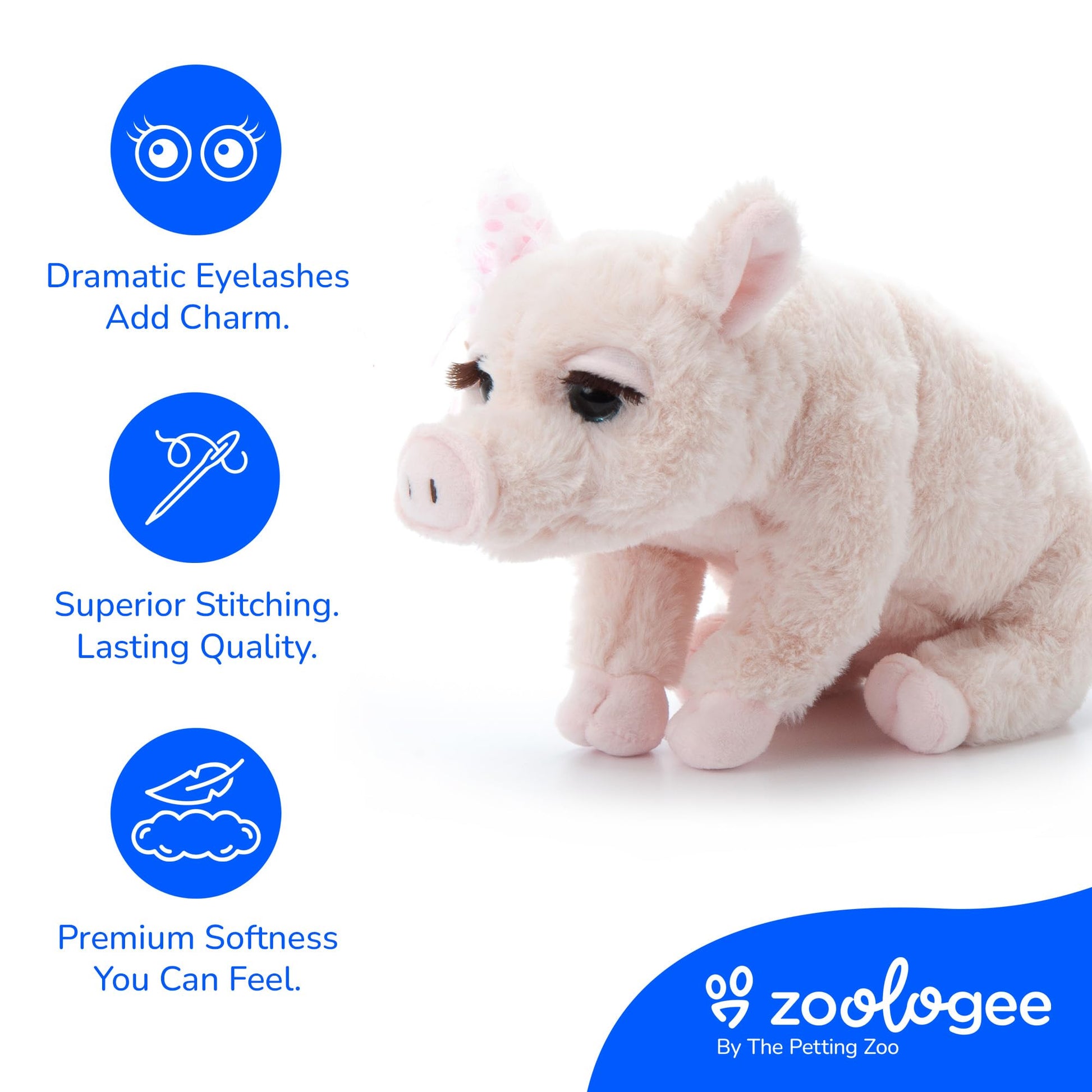 The Petting Zoo, Lash'z Pig Stuffed Animal, Gifts for Girls, Pig Plush Toy 12 inches