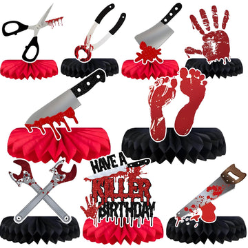 9PCS Have a Killer Birthday Party Decoration, Halloween Horror Theme Honeycomb Centerpieces Horror Blood Knife Party Supplies Bloody Horror Movie