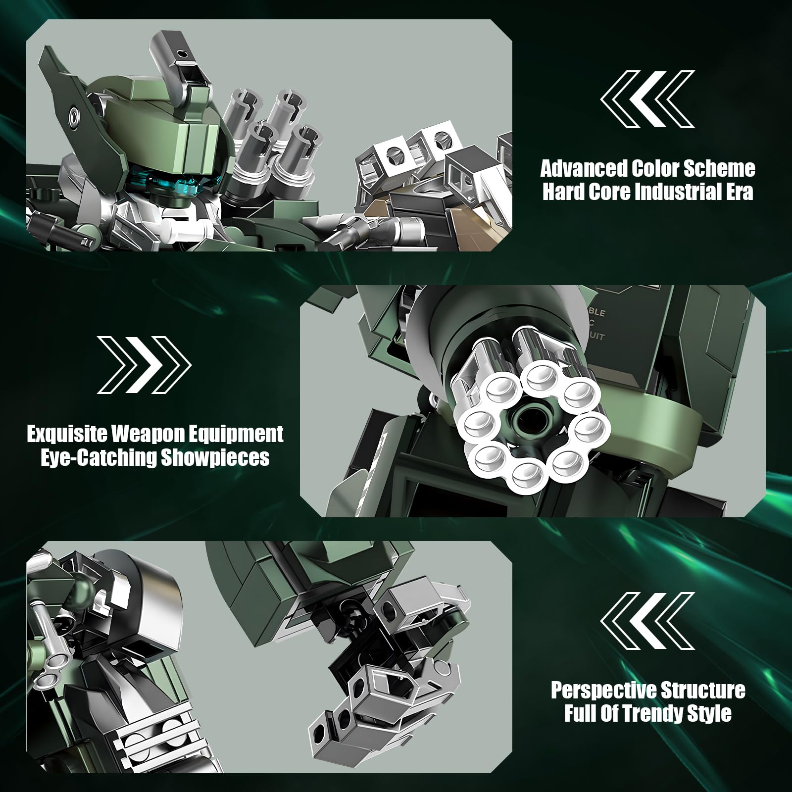 HIGH GODO Mech Building Blocks Set for Adults, Motorized Robot Model Building Kit with Multiple Weapons, Hard Core Industrial Style Collectible Gifts