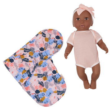 LullaBaby - 14-Inch Realistic Baby Doll - Floral Swaddle & Pink Bow Headband - Hazel Eyes & Warm Skintone - Pretend Play 2+ Years- Baby Doll & Floral