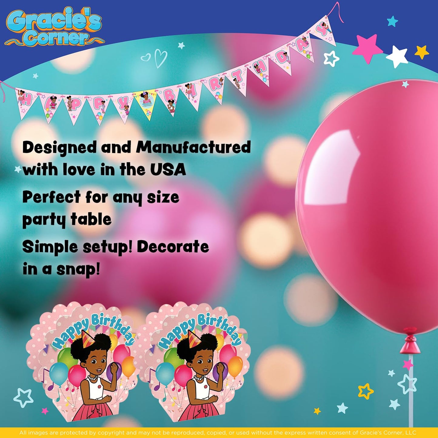 Gracie’s Corner Decoration Table Centerpiece, Birthday Party 360-Degree Centerpiece Table Decorations, Custom Table Decore for Birthday Parties