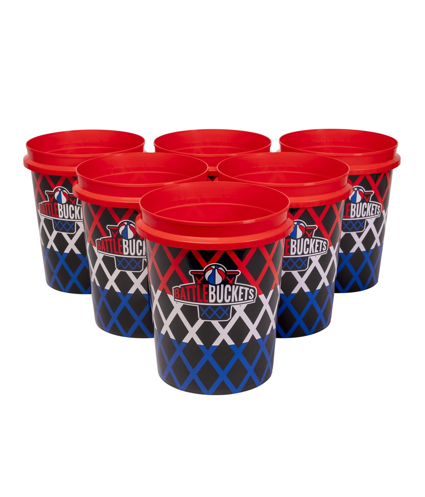 Battle Buckets - Giant Yard Pong and Basketball Game with 12 Buckets, 2 Balls, Carrying Bag, and Air Pump - Outdoor Game for Lawn, Backyard, Beach