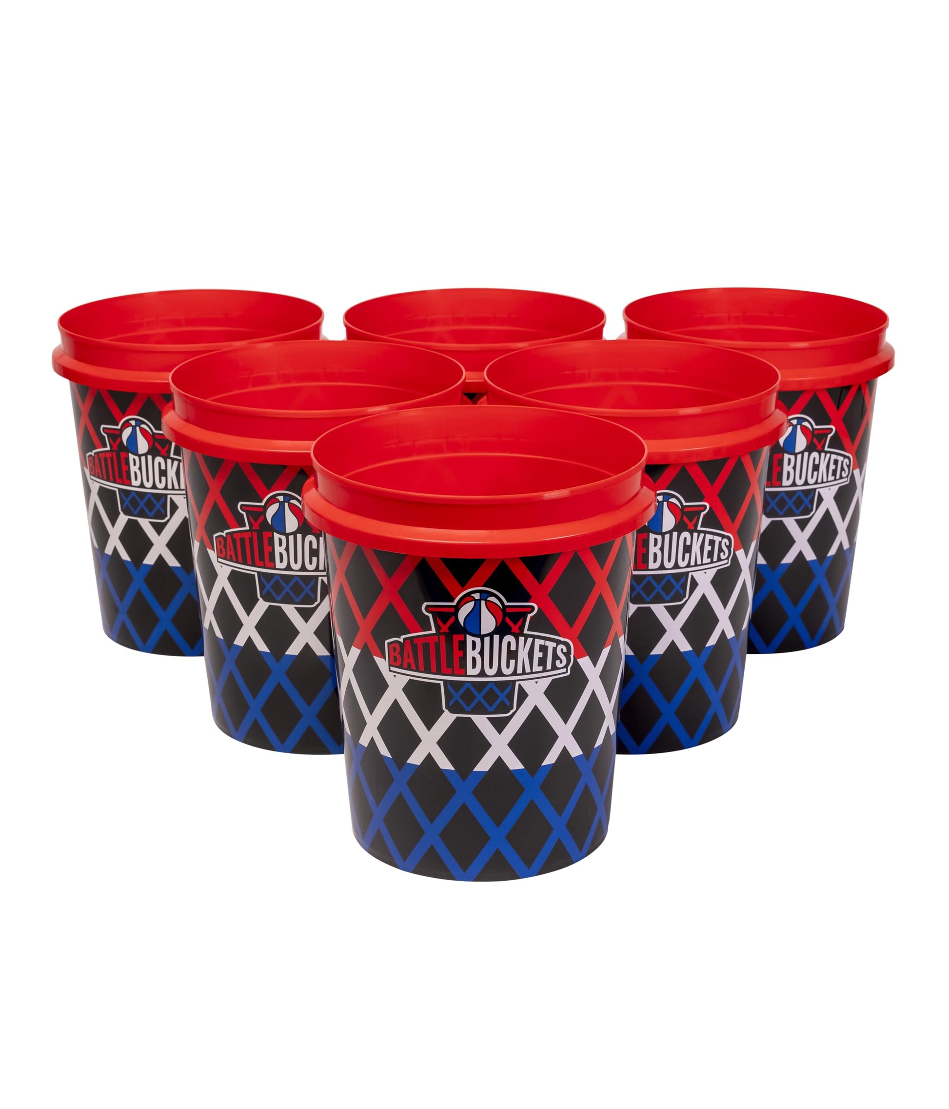 Battle Buckets - Giant Yard Pong and Basketball Game with 12 Buckets, 2 Balls, Carrying Bag, and Air Pump - Outdoor Game for Lawn, Backyard, Beach