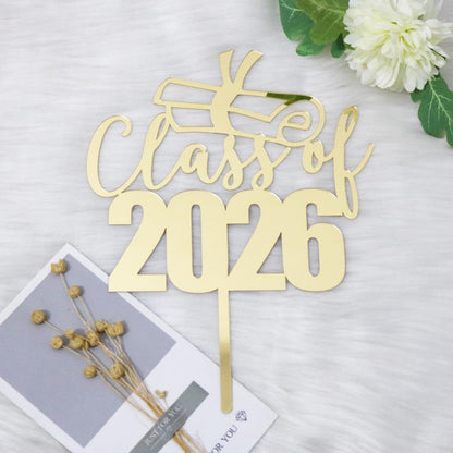 Sodasos Mirror Acrylic Class of 2026 Cake Topper