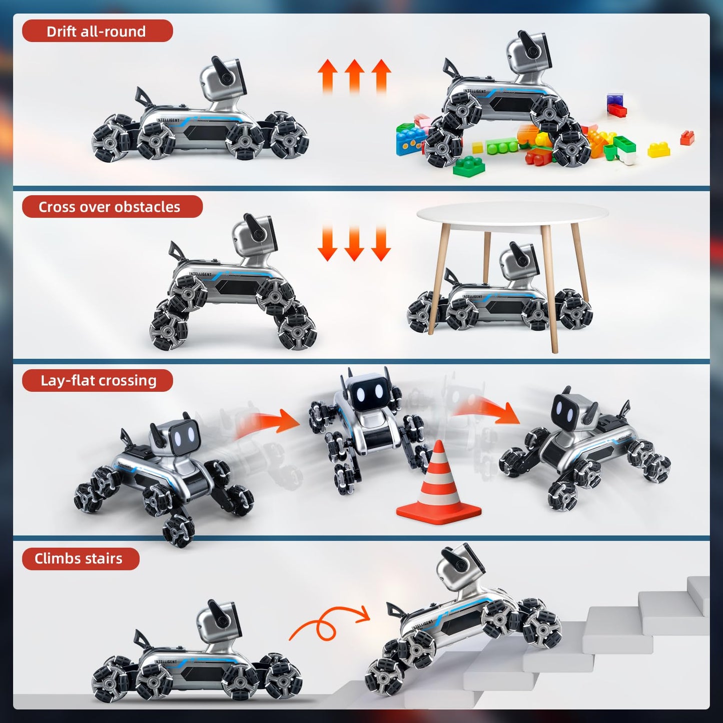 Robot Dog, RC Stunt Car for Kids Adults, 8WD Eight Wheeled Stunt Robots Dog with LED Eyes and Music, Gesture Sensing & 2.4Ghz Remote Control Cars